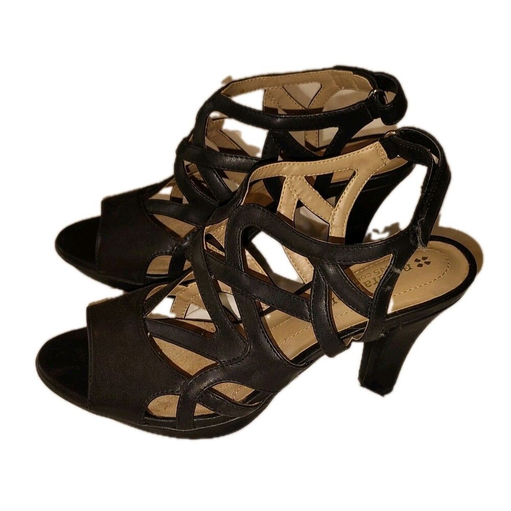 ​Naturalizer N5 Comfort Black Strappy Cage Heels Open Toe Sandals Women's...